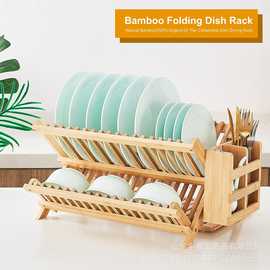 竹制厨房沥水碗架可折叠筷子收纳笼家用木制多层水槽碗碟整理架