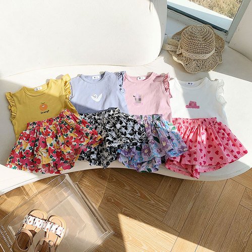 Children's Suits  Summer New Products Boys and Girls Printed Cartoon Short-Sleeved Printed Pants Baby Short-Sleeved Two-piece Set