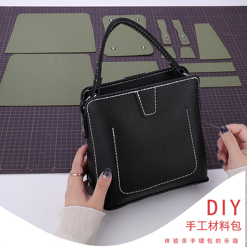 女包2021新款潮水桶包简约单肩斜挎手提DIY材料包手缝工编织包潮