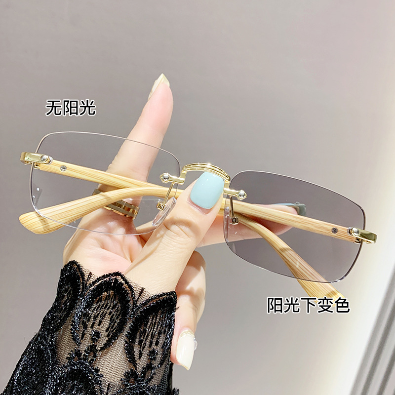 Gafas sin montura que cambian de color sensibles a la luz Gafas de lectura de pierna de grano de madera de sensación de alta calidad