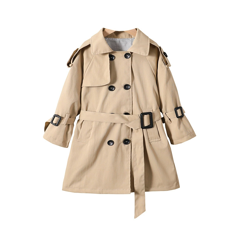 Spring trench coat, children's long brace, fashionable jacket, mid-length, city style, British style