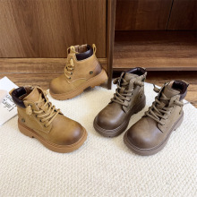 2025冬季新款儿童靴子男女童加绒复古擦色短靴中大童保暖马丁靴潮