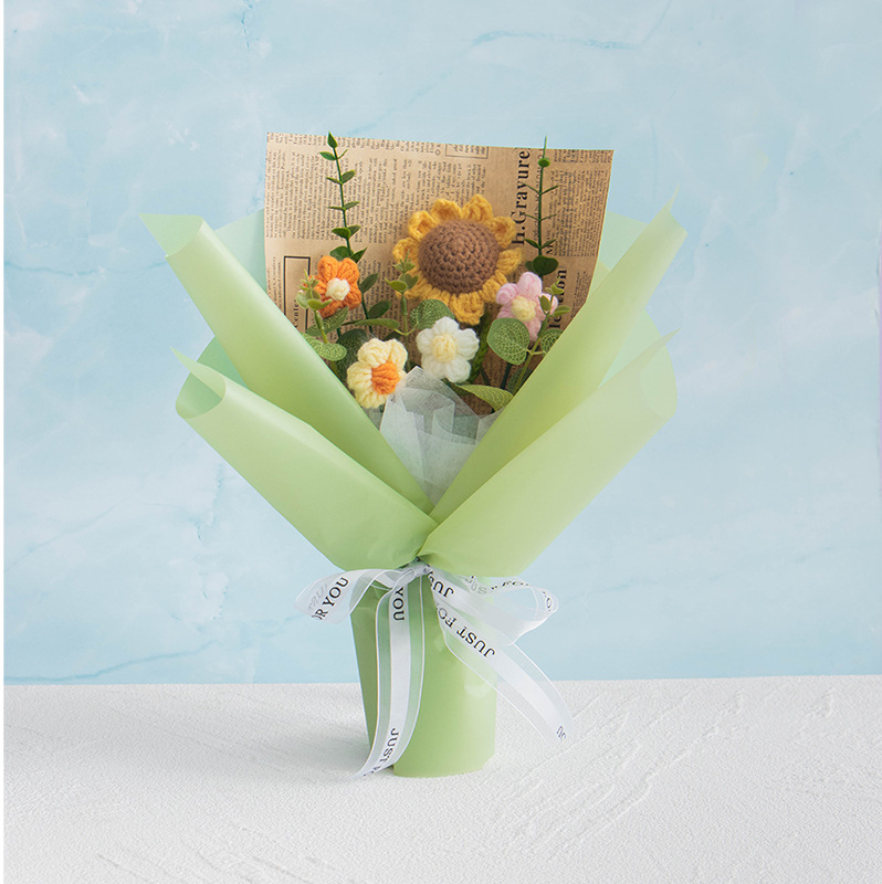 De lana de ganchillo pequeño ramo de regalo girasol acabado flor regalo de negocios lana hecha a mano de bricolaje de ganchillo flor artificial