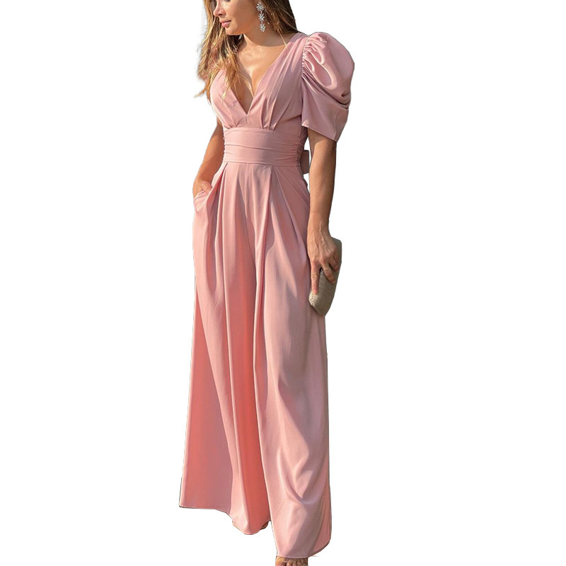 FD930 en stock transfronterizo 2022 verano nuevas mujeres europeas y americanas sexy cuello en V backless mono largo