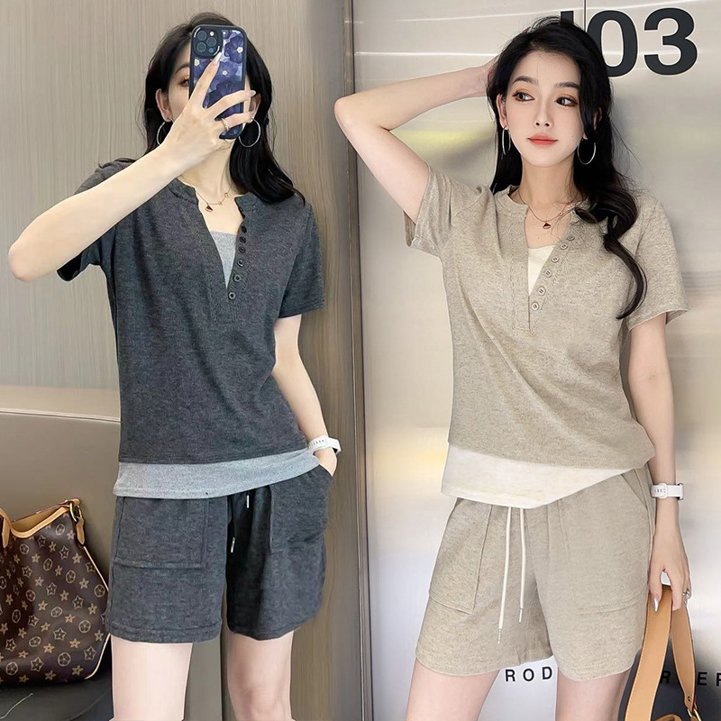 Glutinous Rice Casual suit Summer Thin Loose Lazy Casual Comfortable Stretch Lazy Style Slimming Short-sleeved Two-piece Set Glutinous Rice Casual suit Summer Thin Loose Lazy Casual Comfortable Stretch Lazy Style Slimming Short-sleeved Two-piece Set
