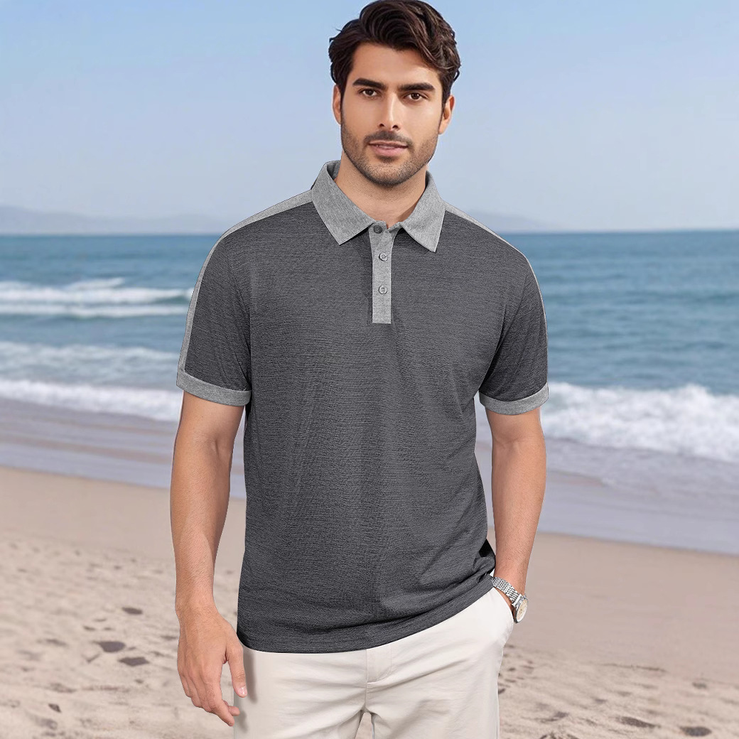 Camiseta polo de manga corta para hombre, estilo casual y de negocios, con bloques de color, de verano, de sarga perlada, para comercio transfronterizo Amazon.