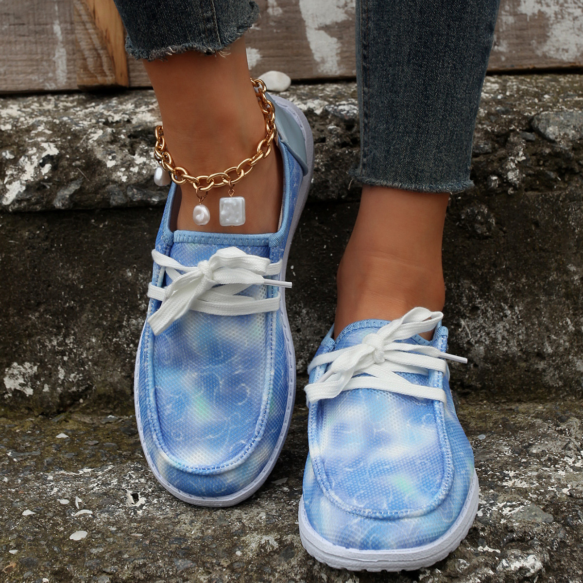 Women's Shoes large size color matching low top shoes flat round head graffiti canvas breathable sneakers _voghion.com