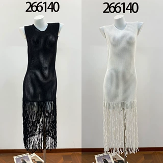 AL家266140春夏新款重工流苏下摆镂空 简约设计无袖针织连衣裙 女