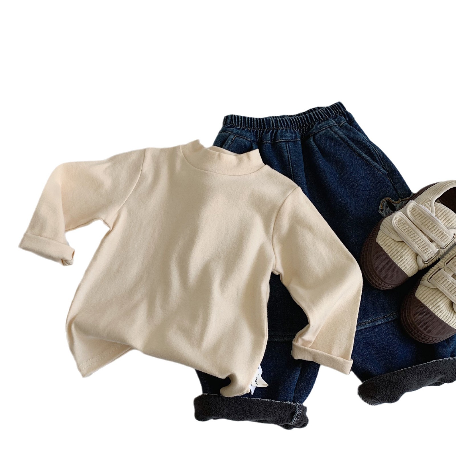 Camisa de fondo para niños Maibao 2024 Nuevos productos de invierno Niños y niñas Cuello medio alto Top de color sólido Ropa para niños Ropa de fondo de todo fósforo