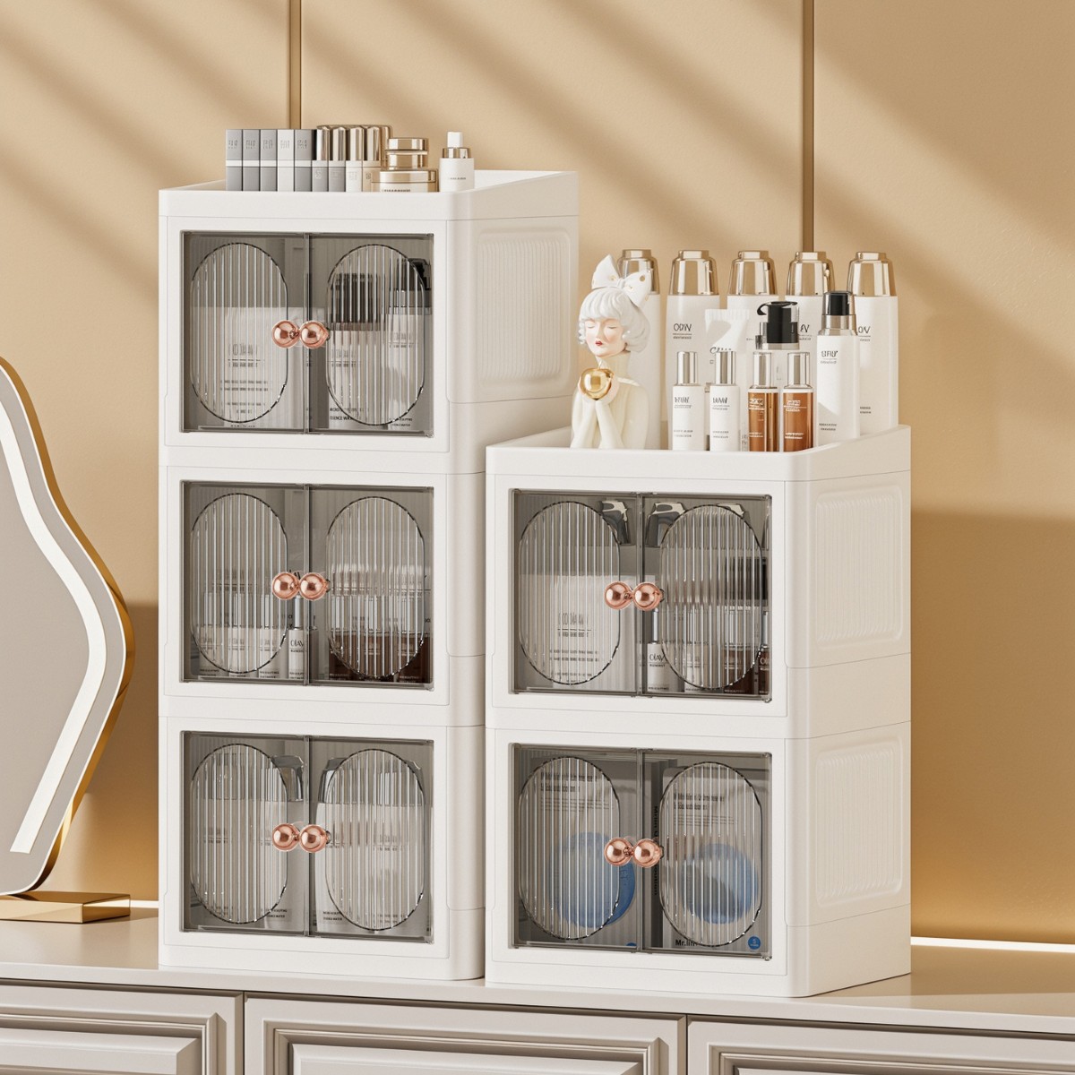 Foldable Desktop Cosmetics Storage Rack Multi-Layer Stationery Storage Rack Household Skin Care Product Dust-Proof Storage Box Accessible Luxury