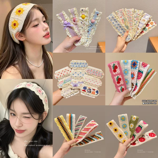 Korean-style knitted magic tape with a high-end feel, sweet pastoral style hairband for bangs and stray hair, headband for women with high crown