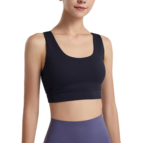 2024 New European and American Nude Yoga Sports Bra for Women Cross-Body Back Fitness Outer Wear Shockproof Push-Up Bra