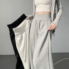 美式灰色运动裤子女春秋收腹高腰垂感阔腿裤直筒宽松休闲拖地卫裤