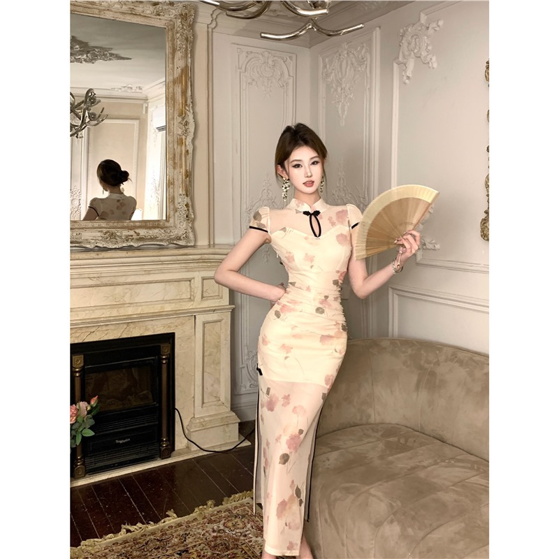 2025 New Elegant Dress, High-End, Sexy, Slimming Dress, Waist-Cinching, Retro Celebrity Slit Design