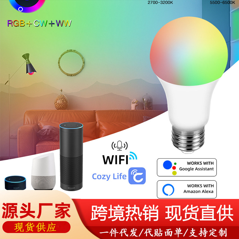 WiFi Bluetooth inteligente bombilla App control de voz rgbcw atenuación color mezcla LED luz E27 bombilla graffiti