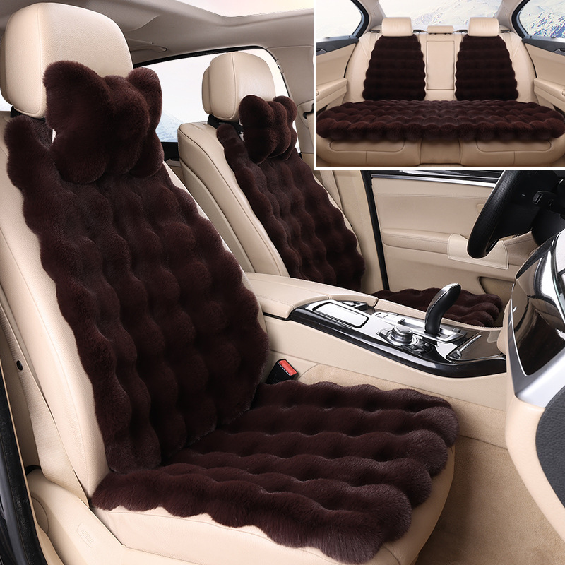 Cushion Plush | Qìchē Wool pad - coffee-color-full-car-five-seats-2-headrests