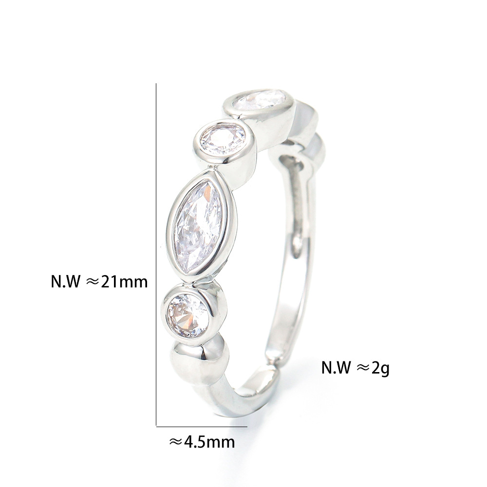 Copper Material Fashion Geometric Copper Micro-inlaid Zircon Open Ring
