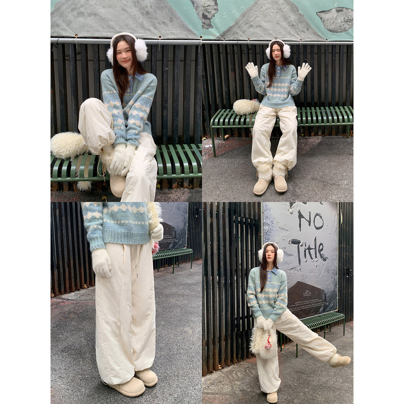 Fluffy and slimming quilted casual pants with elasticated cuffs for women, new winter model with narrow elastic waist Fluffy and slimming quilted casual pants with elasticated cuffs for women, new winter model with narrow elastic waist