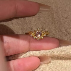 S925纯银中古风爆闪粉钻爱心羽翼天使翅膀戒指甜美轻奢高级感指环