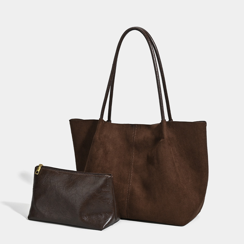 Cross-Border New Retro Suede Shoulder Bag For Women, High-End Large Capacity Tote Bag For Work And Commuting - Thumbnail 6