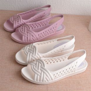 Plastic One-Piece Work Sandals for Women, White Nurse Shoes, Soft Soles, Non-Slip Fish Mouth Hole Shoes, Cut Out Breathable Sand Zhe