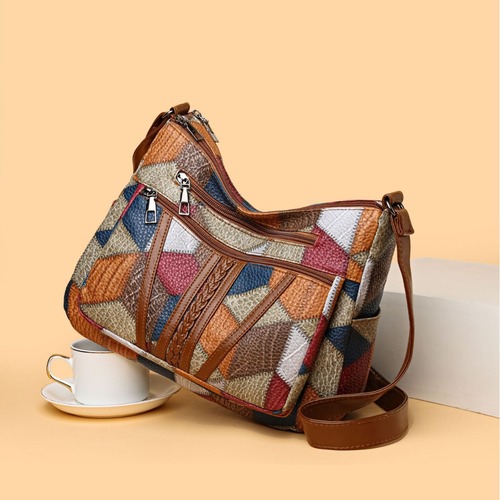 2024 New Women's Middle-Aged Mother Large Capacity Patchwork Office Commute Multi-Pocket Cross-Body Bag Single Shoulder Bag
