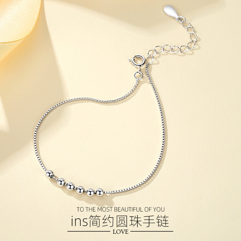 S925 plata esterlina simple ins estilo redondo pulsera de cuentas japonesas y coreanas accesorios frescos pulsera de todo fósforo venta al por mayor venta directa de la fábrica