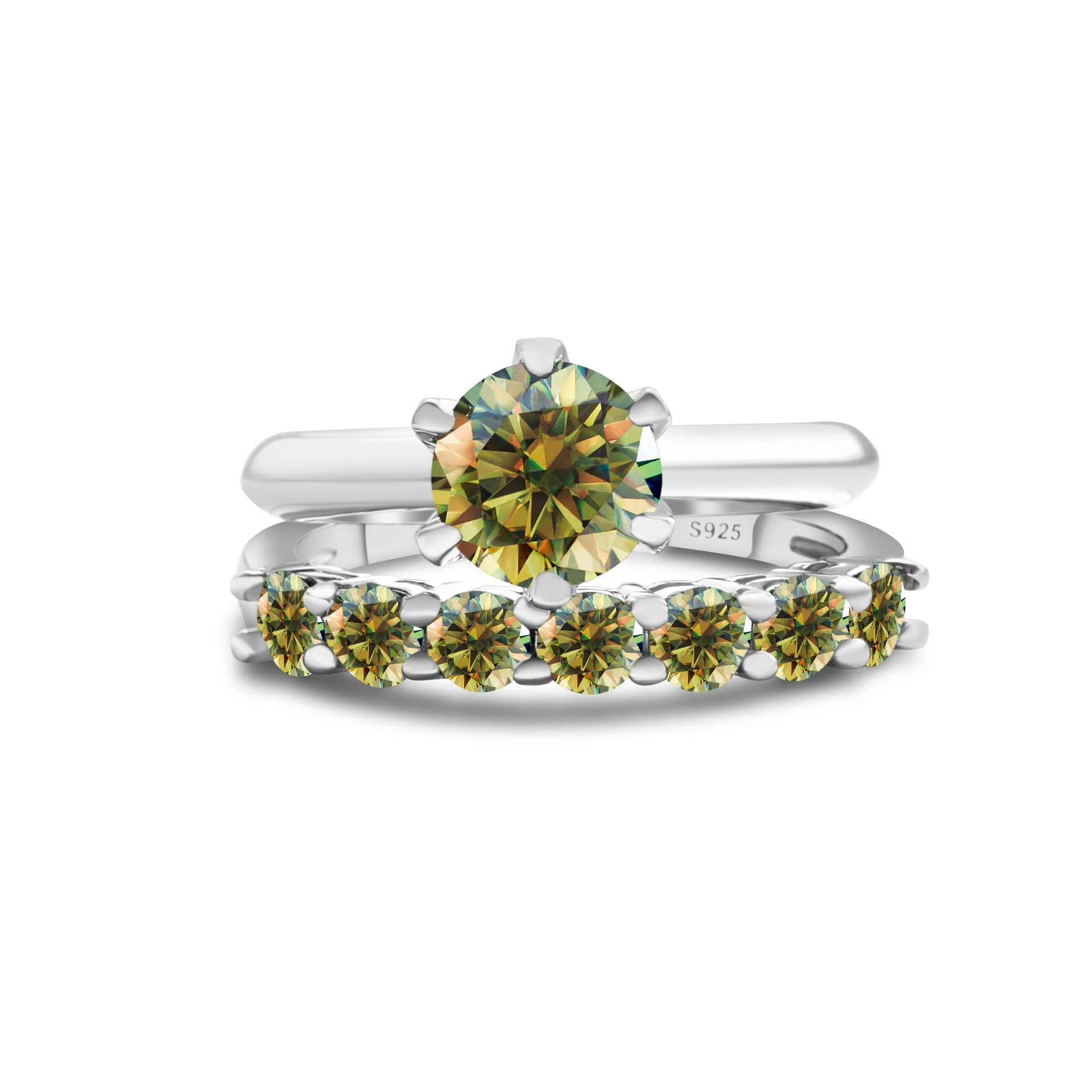 Anillo negro / azul-verde de piedra de moissanita S925 plata esterlina anillo de piedra de moissanita con certificado GRA 1.7CT transfronterizo