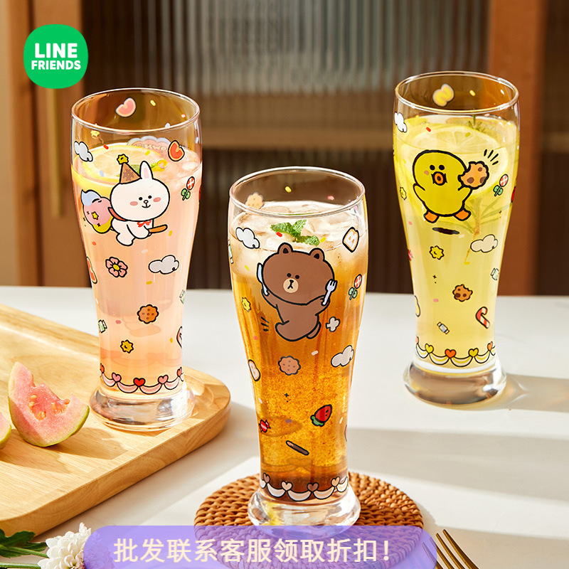 布朗熊玻璃杯夏季高颜值水杯冷饮果汁可乐啤酒杯子家用卡通牛奶杯
