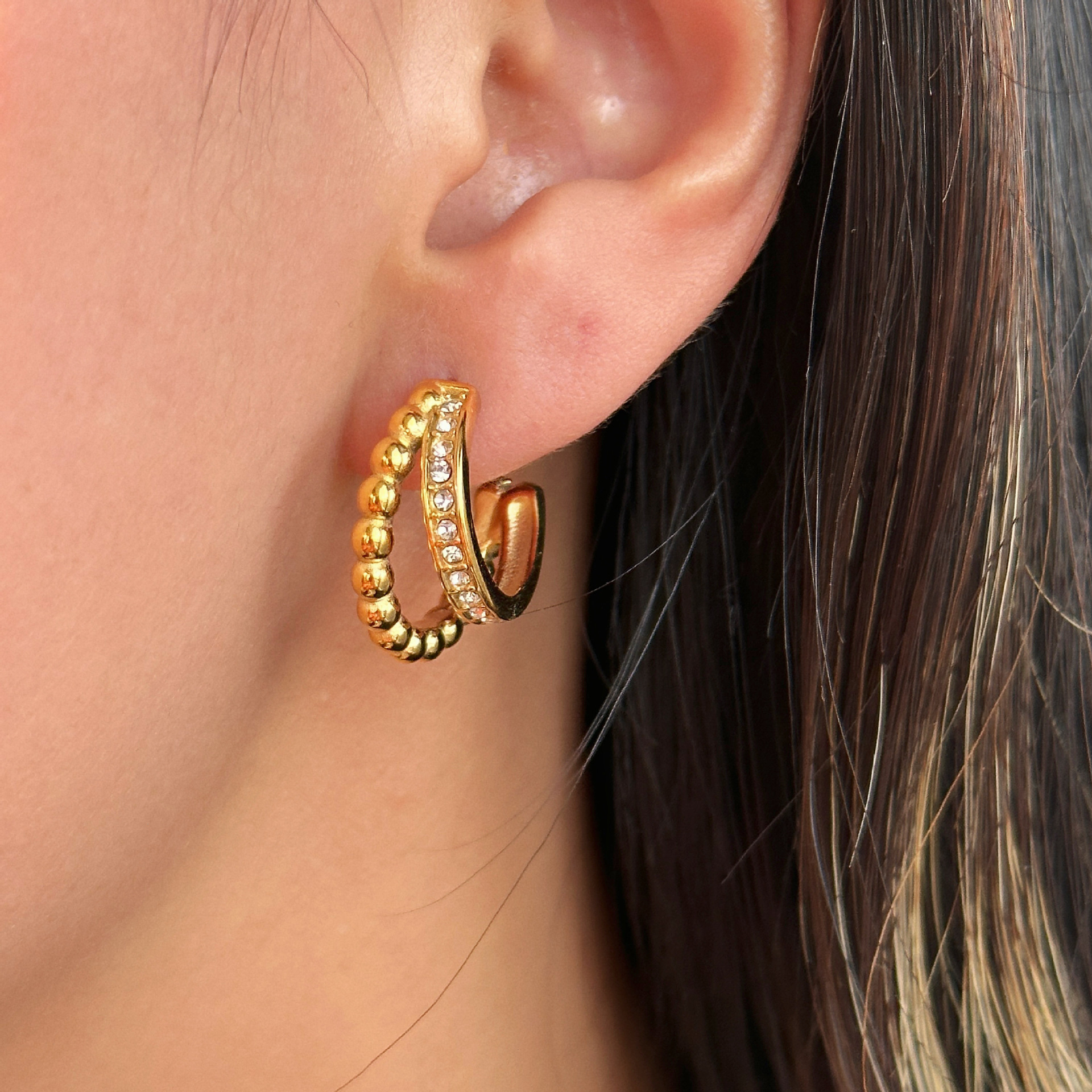 C Shape Pattern Women'S Gender 1 Pair Sweet C Shape Plating Inlay Titanium Steel Zircon 18k Gold Plated Earrings
