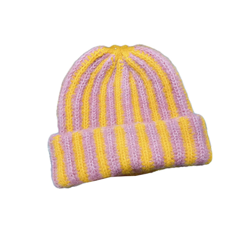 Cappello lavorato a maglia freddo dimagrante a righe a doppio strato, all'ingrosso, autunno inverno 2025, nuova versione coreana_voghion.com