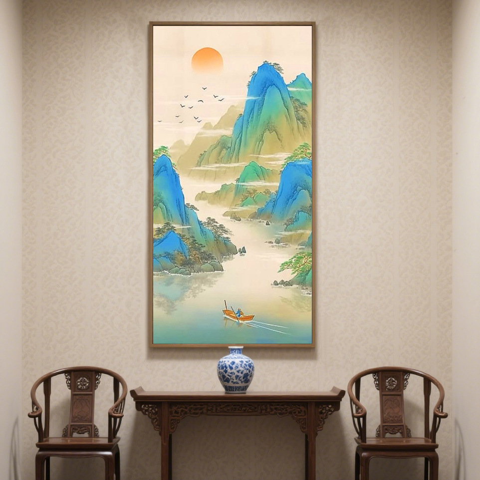 [Tela de algodón importada] Mona Lisa Royal Cross Stitch Green Miles de ríos y montañas Pintura de paisaje Sala de estar hecha a mano