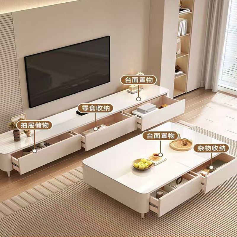 Coffee Table and Tv Cabinet Combination for Home Use in the Living Room, Small Apartment Tea Table, New Italian-Style Tea Cabinet, No-Installation Set Combination