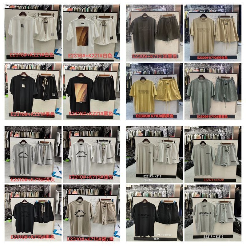 FOGESS Camiseta de cuello redondo, manga corta, camiseta de cuello de terry, pantalones cortos, set suelto, moda masculina, juventud, 18 - 24 años
