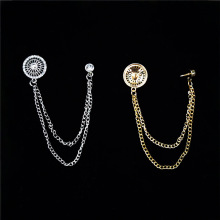 欧美复古西装胸针镶钻宝石衣领别针男女士衬衣领夹流苏链服装配饰