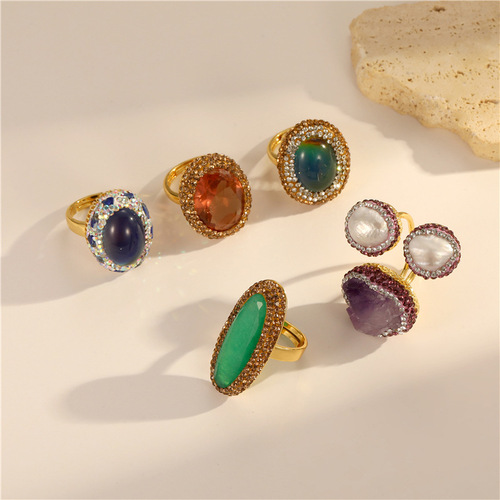 European and American retro cross-border jewelry vintage middle-aged rings light luxury design exaggerated high-end open ring wholesale