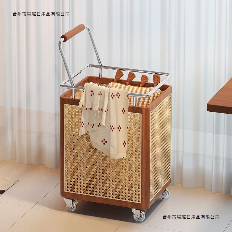 Second-Hand Dirty Clothes Basket Bathroom Rattan Storage Trolley Bathroom Mobile Laundry Basket Dirty Clothes Basket Trolley Storage Rack