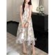 [Double Layers Interior] Summer New Women's Wear Draped Purple Floral Slip Skirt Chiffon dress Midi Skirt