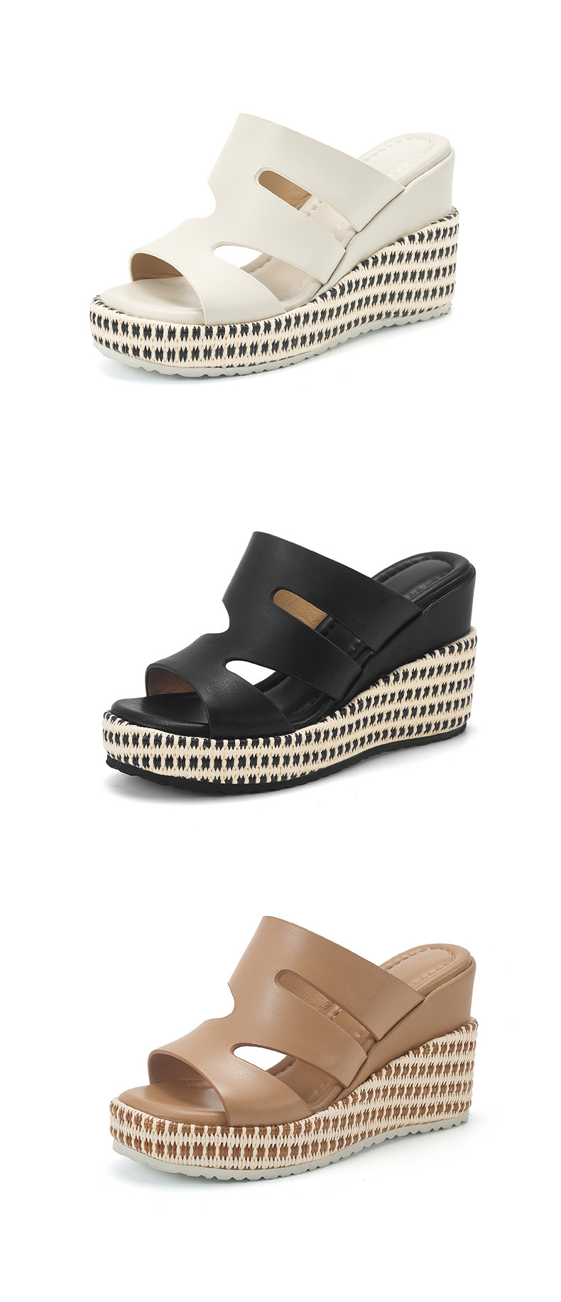 Dép sandal nữ quai chữ V đế xuồng cao gót 5 cm da PU mềm mại — màu đen, màu nâu nhạt, Trắng kem- chi tiết 17