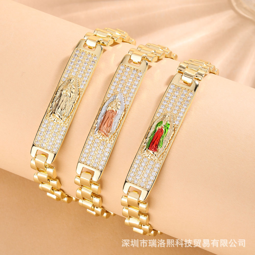 European and American Light Luxury Simple Versatile Micro-Inlaid Zircon Religious Virgin Mary Bracelet Ins Retro Best Friend Watch Chain