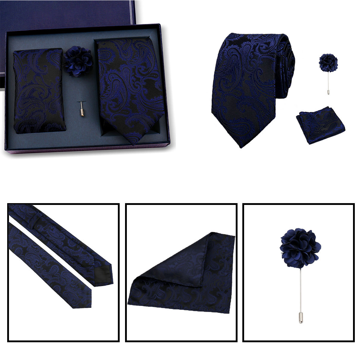 Juego de Corbata y Pañuelo para Hombre Poliéster para Bodas y Eventos de Negocios image 4