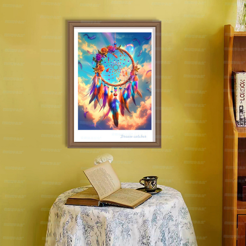 Mona Lisa Real Acrossboard Dreamcatcher y flores dos dibujos animados simples frescos y lindos bordados simples