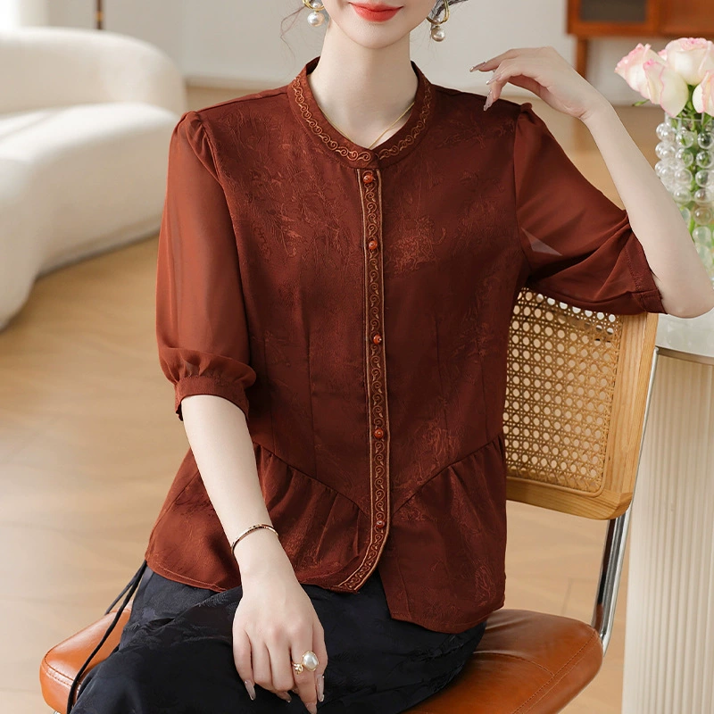25 летних новых мам одеваются рубашки темпераментные новые китайские топы с вышивкой среднего и пожилого возраста топы большого размера