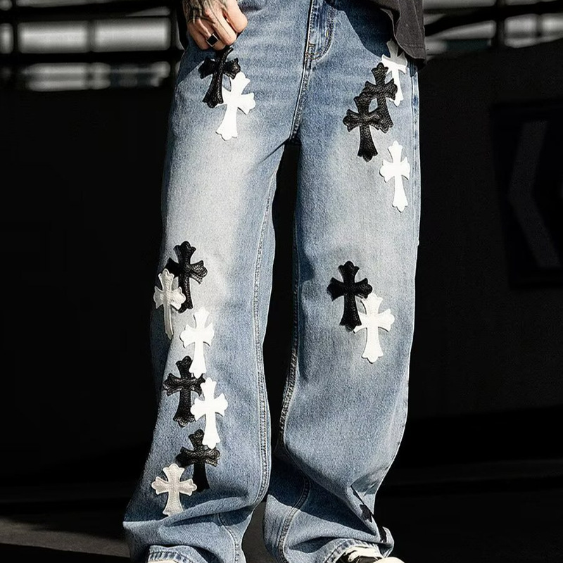 Men's Jeans Cross-Border High-Quality 2025 American Cross Anime Jeans Trendyy Versatile Straight Pants