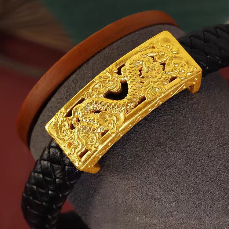 Zodiakalni zmaj usnjena vrvna zapestnica peščeno zlata moška in ženska usnjena vrvna zapestnica rumeno zlato kitajska zmajska zapestnica dostava v živo_voghion.com