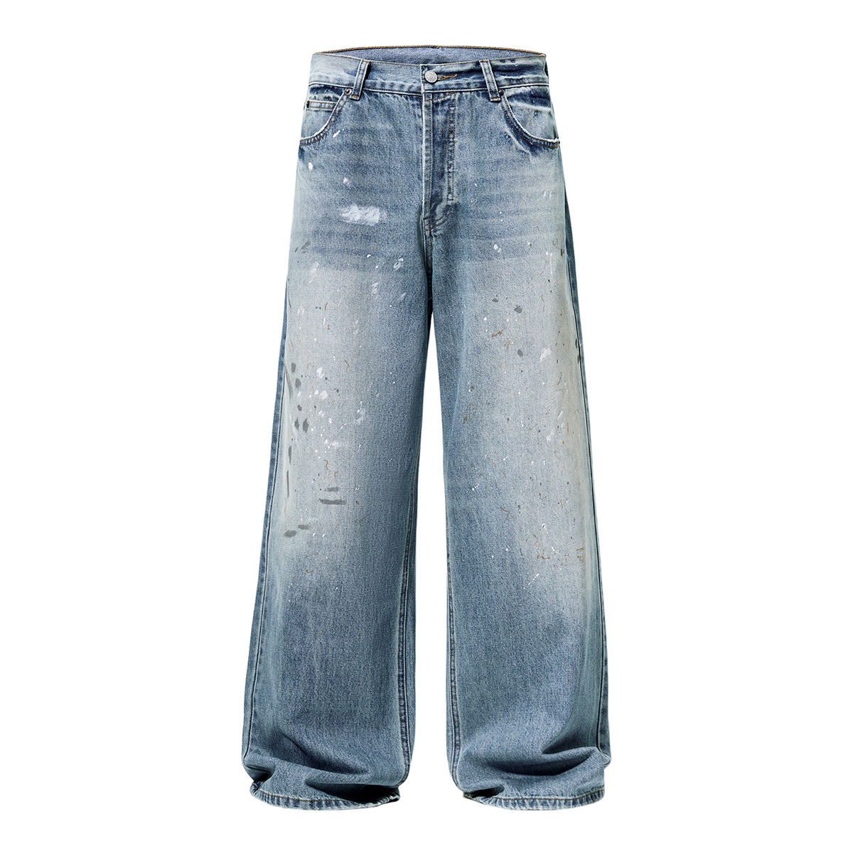 Gran tamaño de estilo americano de la calle alta pintado jeans de pierna de varón nuevo otoño retro hacer viejos chantalones de viento