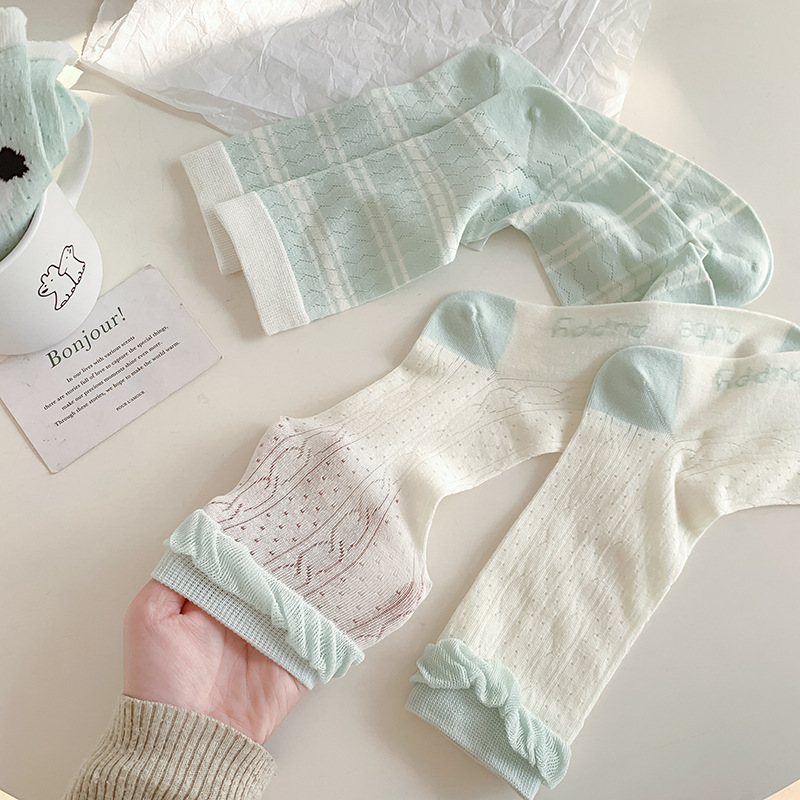 2025 primavera y verano nuevos productos japoneses verdes delgados calcetines de algodón transpirables anti-deslizante sudor calcetines de mujer frescas pila calcetines