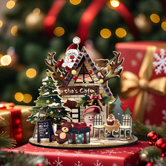 クロスボーダーの創意クリスマスの色絵の木製の組み合わせの置物DIYクリスマスの小屋のジグソーパズルの贈り物のデスクトップの置物