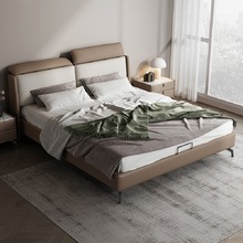 廠家定制皮床主卧室高端松木框架1.8米雙人意式極簡時尚軟包大床