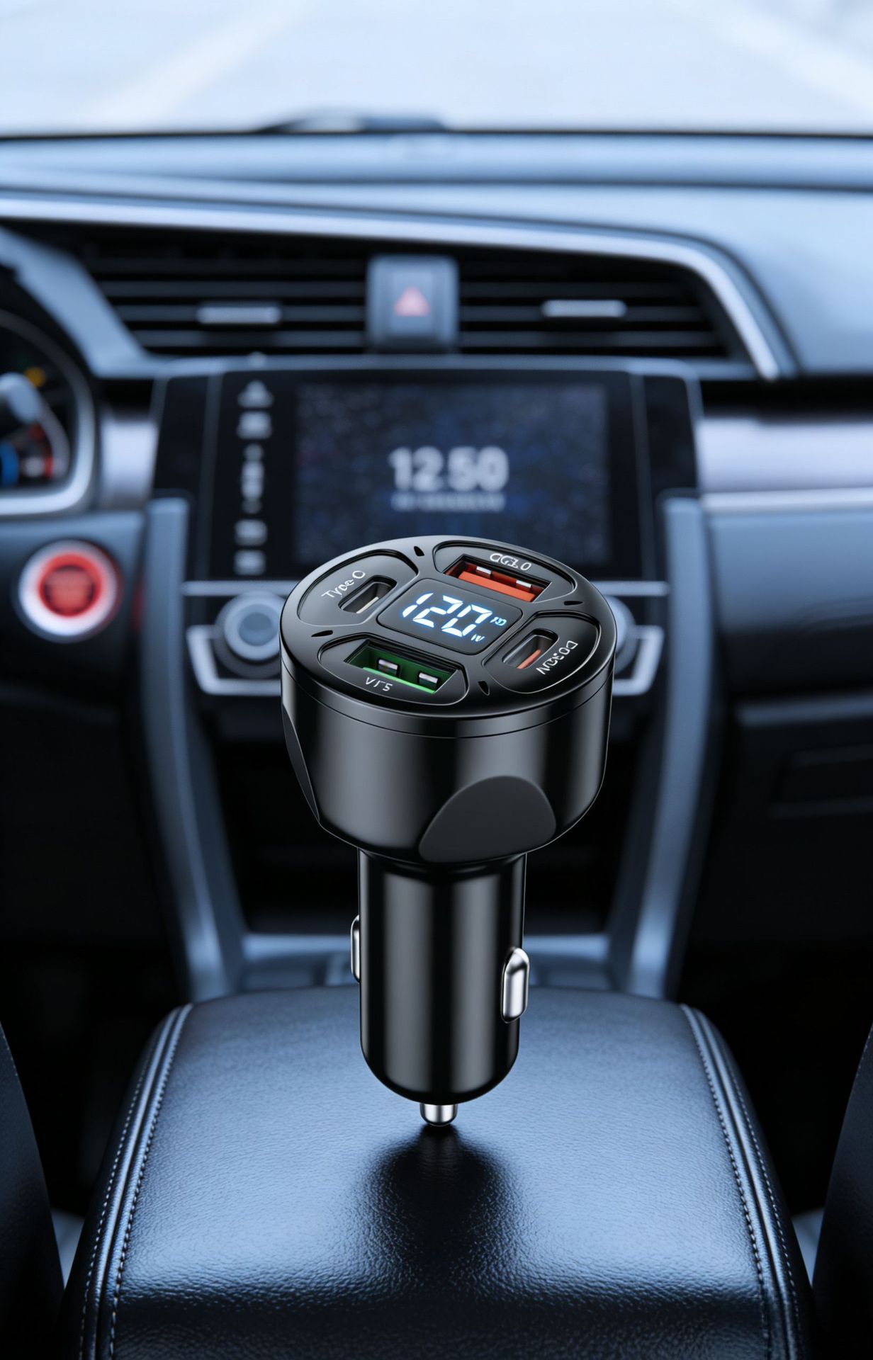 Cross-Border Digital Display Car Charger 66W 4Usb Car Charger Super Fast Charging One-To-Four Multi-Port Qc3.0 Car Charger